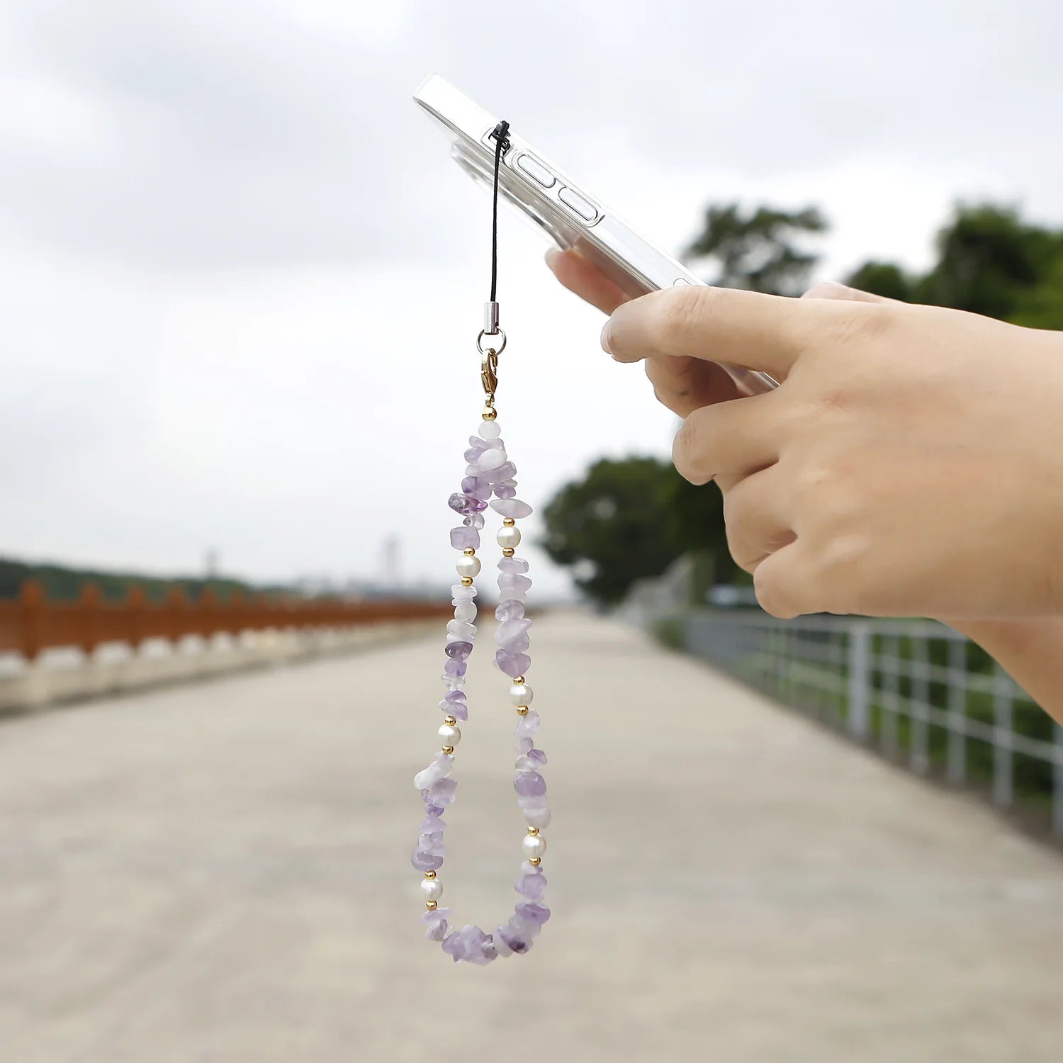 Natural Gemstone Pearl Phone  Style Wrist Rope Phone Pendant Accessories