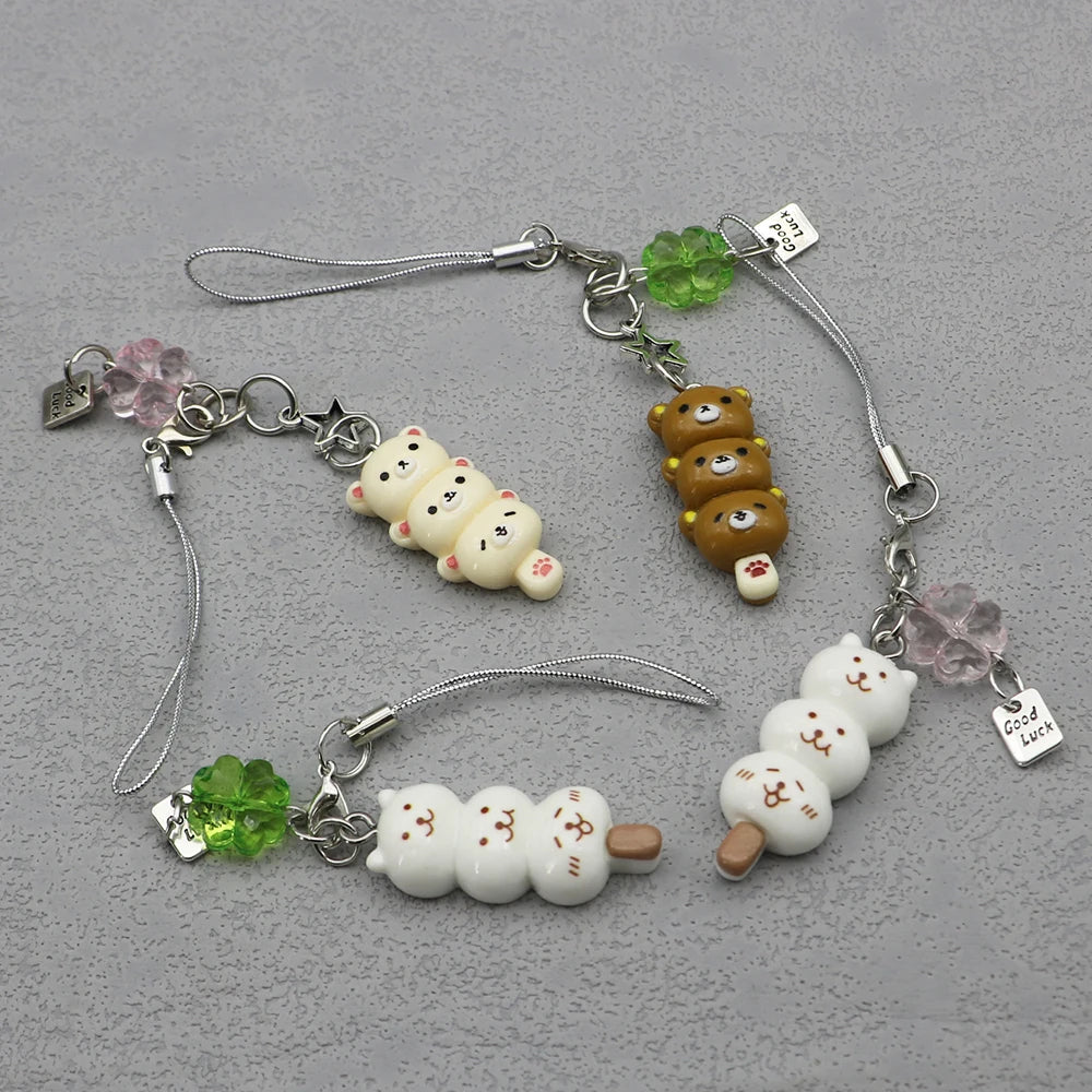 Handmade Kawaii Dango Bear and Cat Phone Charm
