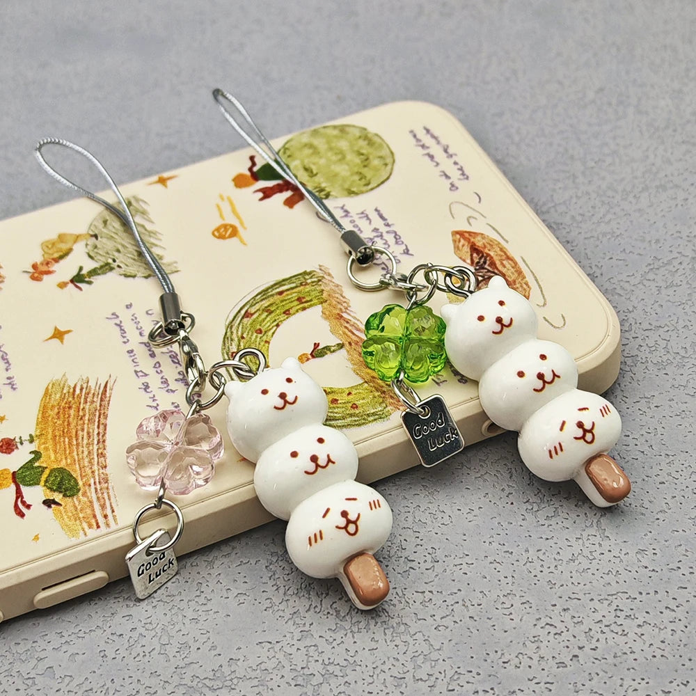 Handmade Kawaii Dango Bear and Cat Phone Charm
