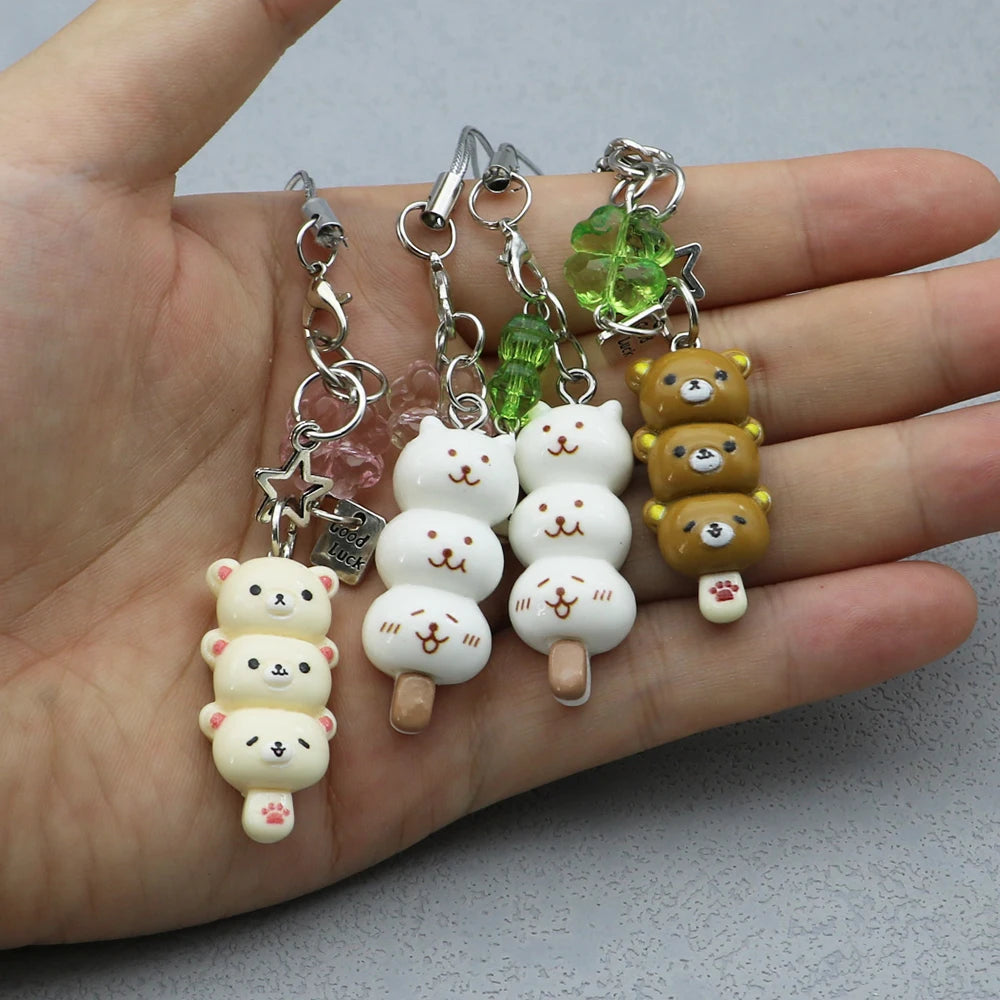 Handmade Kawaii Dango Bear and Cat Phone Charm