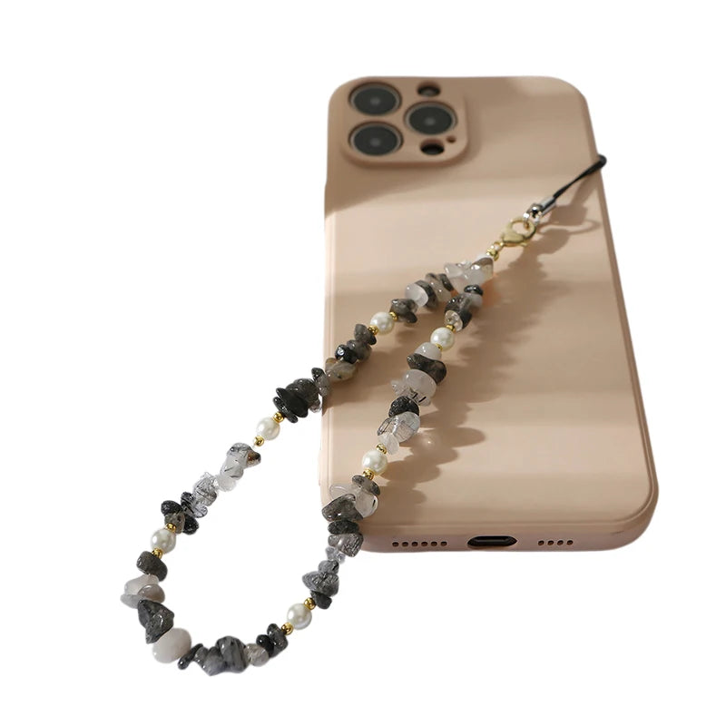 Natural Gemstone Pearl Phone  Style Wrist Rope Phone Pendant Accessories