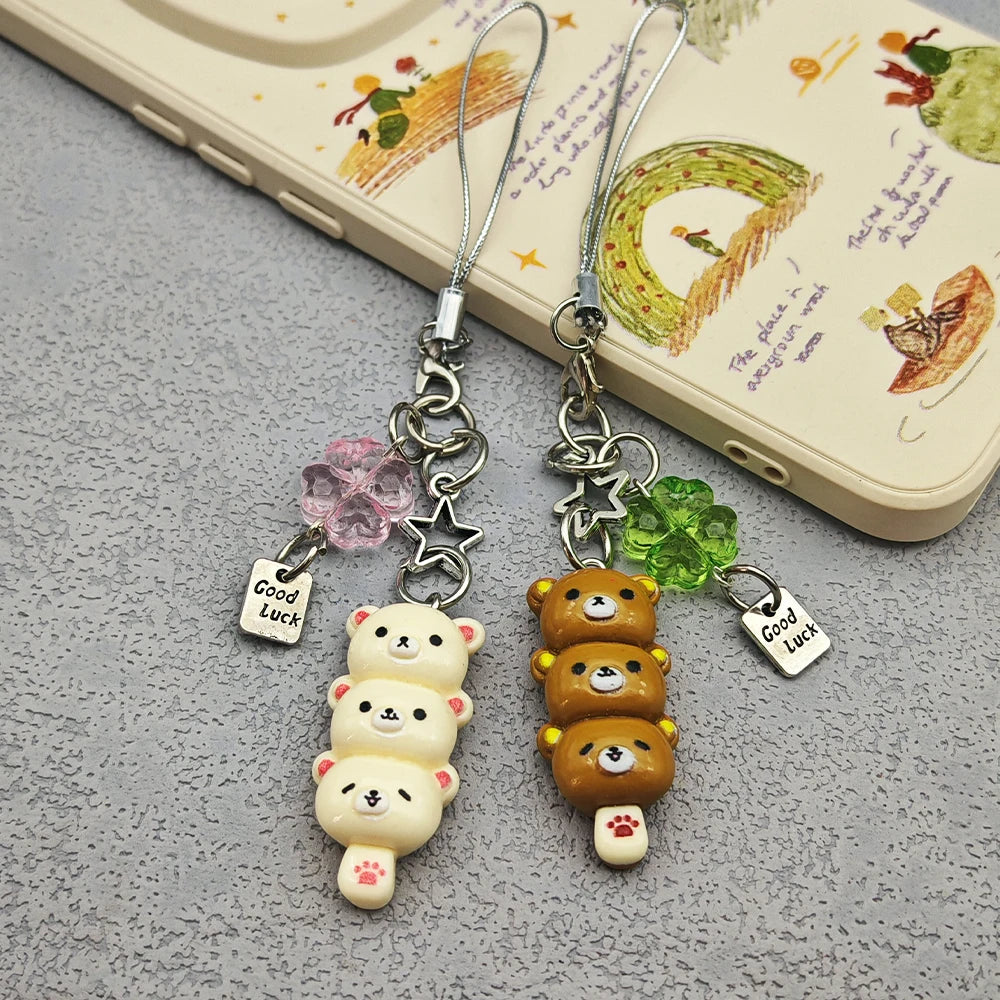 Handmade Kawaii Dango Bear and Cat Phone Charm