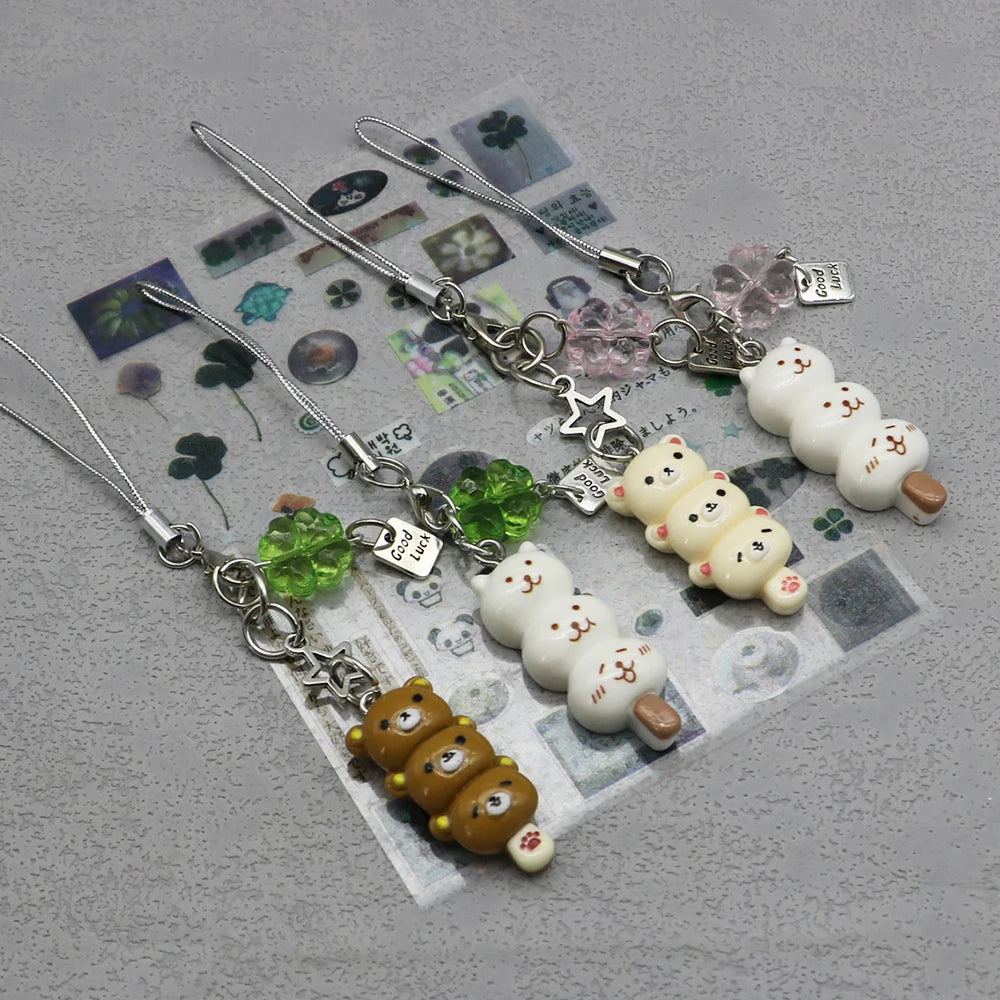 Handmade Kawaii Dango Bear and Cat Phone Charm