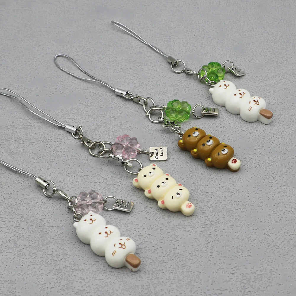 Handmade Kawaii Dango Bear and Cat Phone Charm